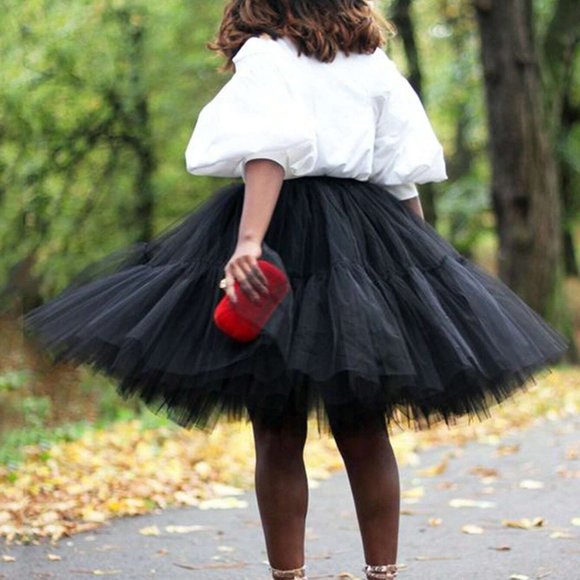 Black Preppy Womens Solid Mesh Overlay Ruffle Hem Skirt - Picture 2 of 5